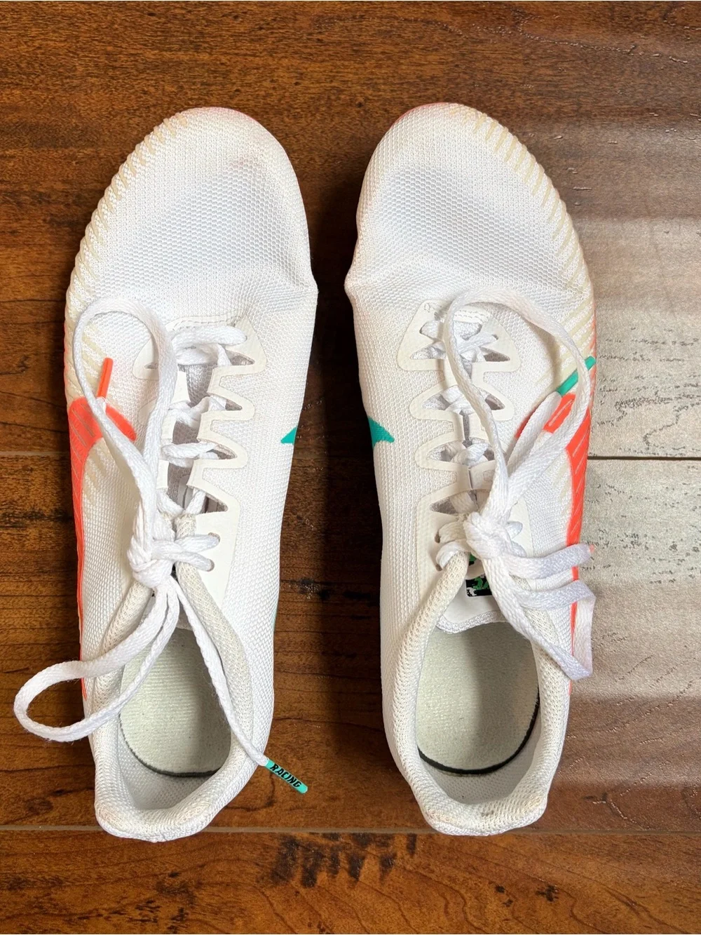 Nike Women’s White Track Spikes with Coral & Teal Accents